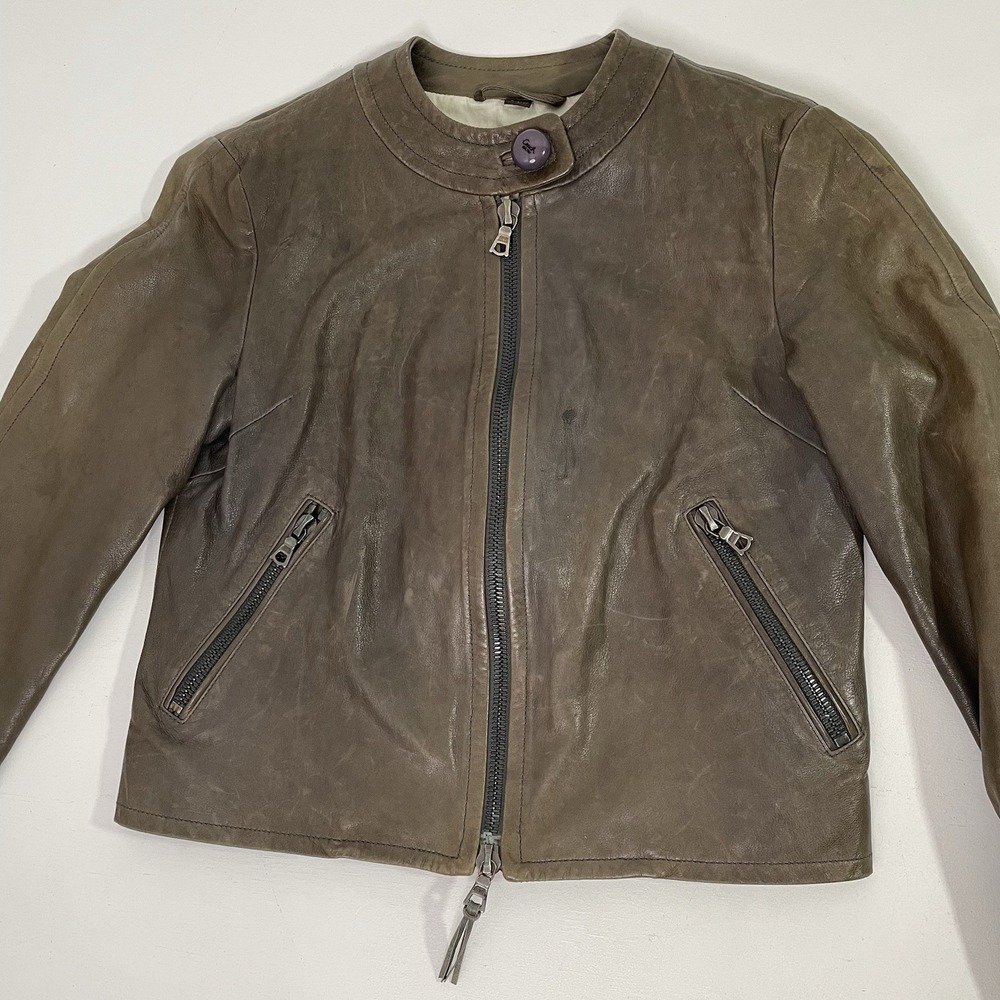 Coach Brown Leather Mid Jacket Womens Size 2 Distressed Zippers Made in Turkey - Picture 2 of 16